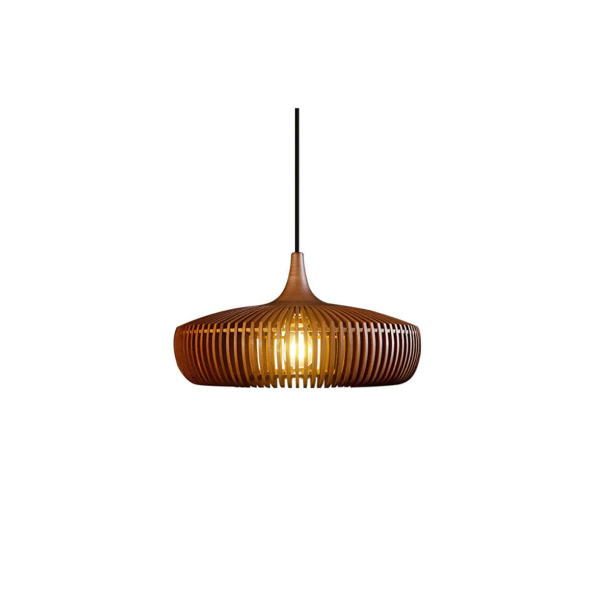 Scandinavian Minimalist Wooden Slatted Drum Pendant Light Image - 5