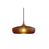 Scandinavian Minimalist Wooden Slatted Drum Pendant Light Image - 7