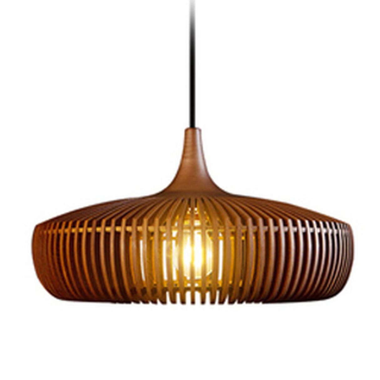 Scandinavian Minimalist Wooden Slatted Drum Pendant Light Image - 9