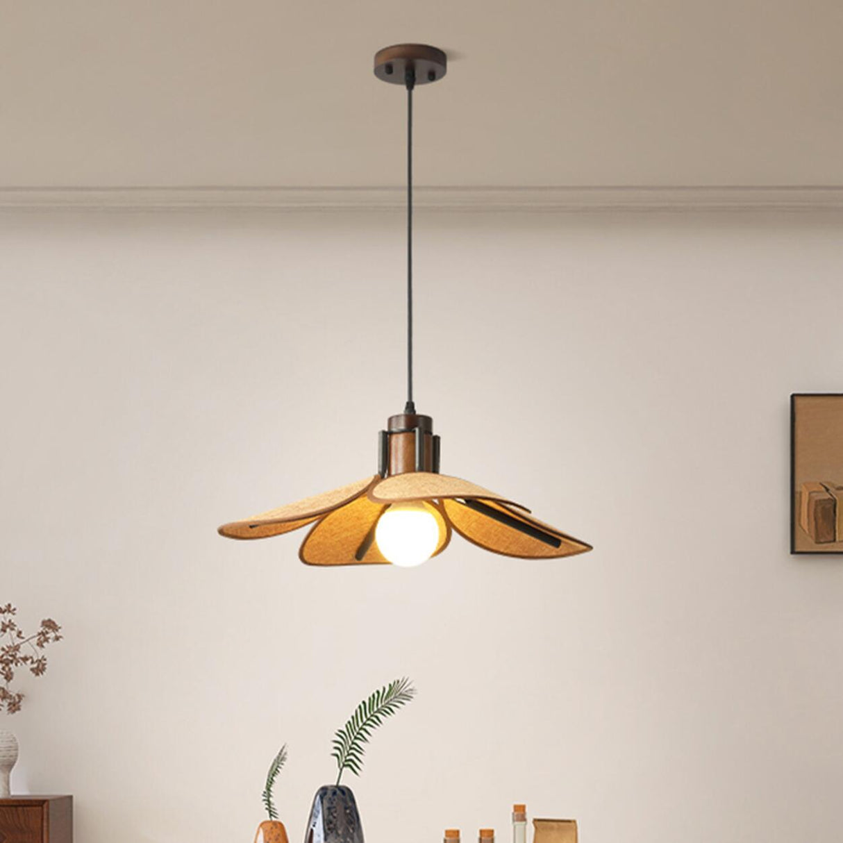 Scandinavian Modern Flower-Shaped Fabric Pendant Light Image - 1