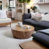 Scandinavian Natural Drum Wooden Round Coffee Table Image - 1