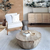 Scandinavian Natural Drum Wooden Round Coffee Table Image - 4