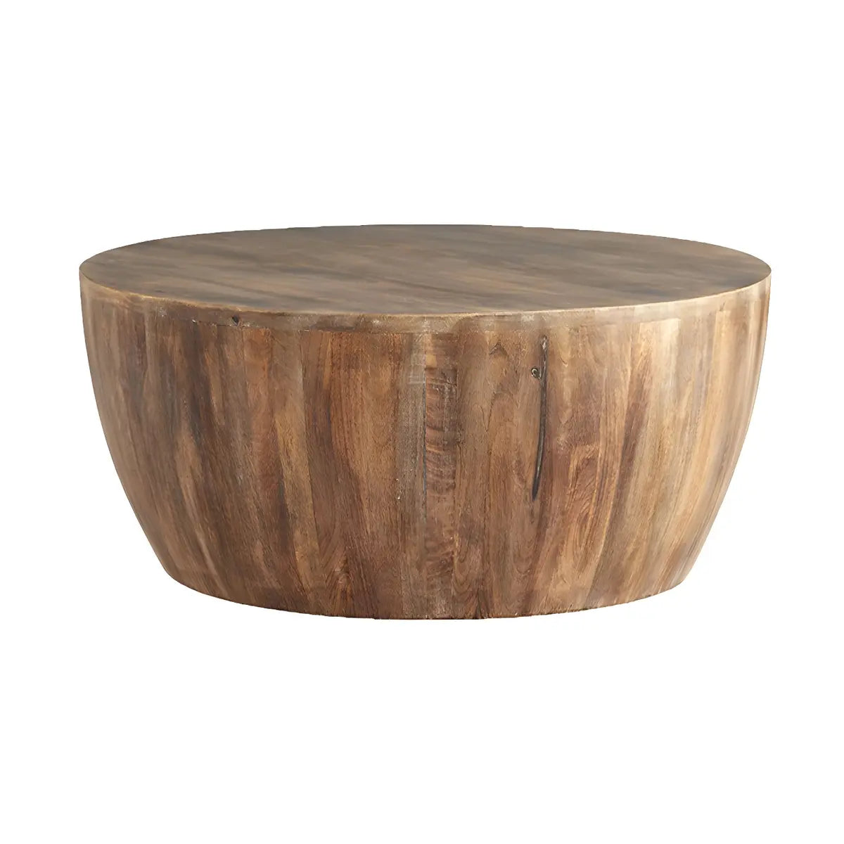 Scandinavian Natural Drum Wooden Round Coffee Table Image - 5