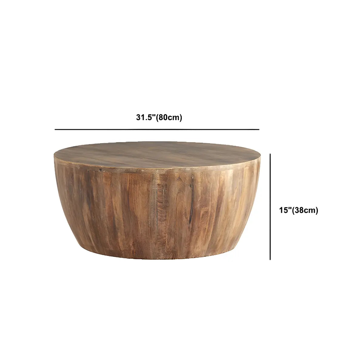 Scandinavian Natural Drum Wooden Round Coffee Table Image - 7