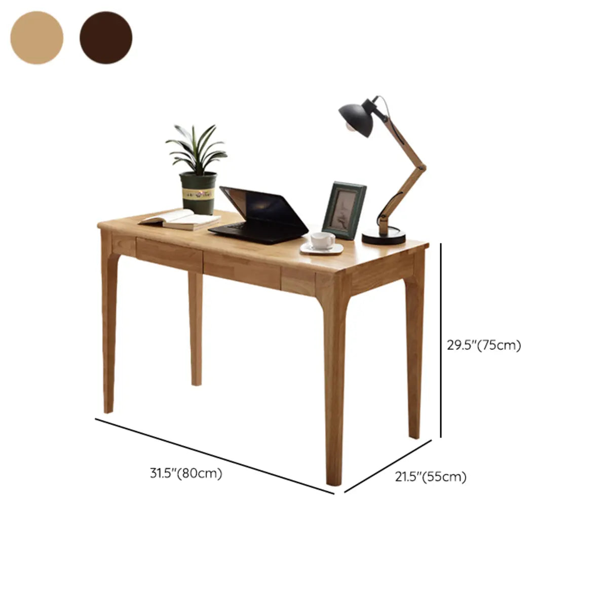 Scandinavian Natural Finish Wood Drawers Writing Desk 