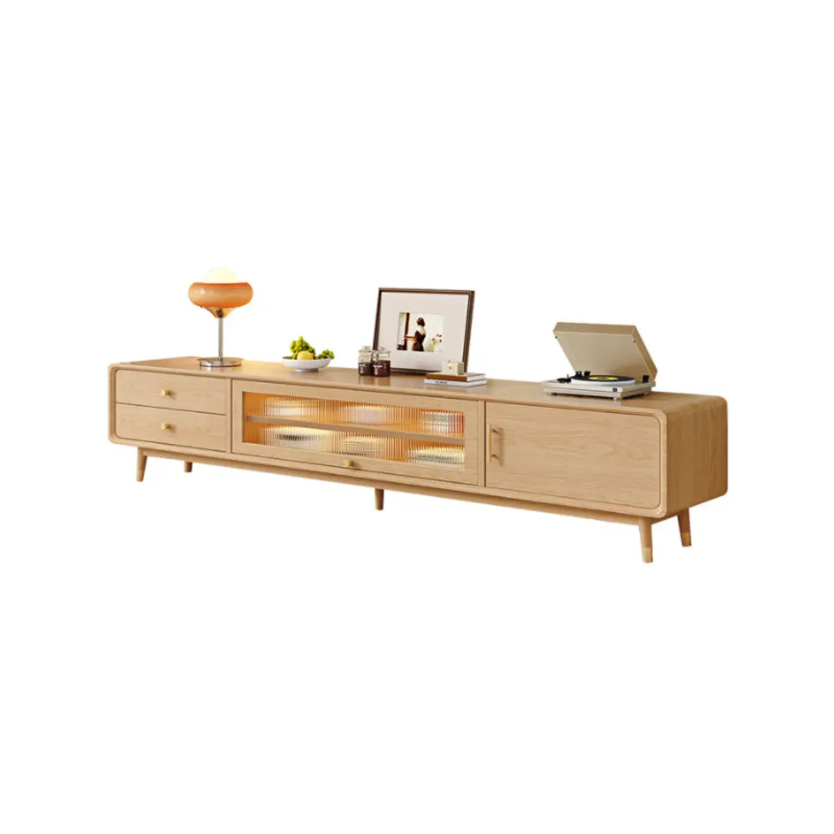 Scandinavian Natural Wood Cabinet Drawers TV Stand Image - 3