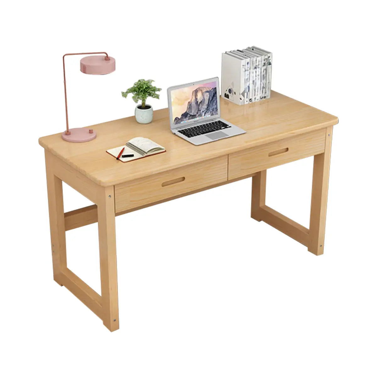 Scandinavian Pine Wood Drawers H-Shape Writing Desk Image - 7