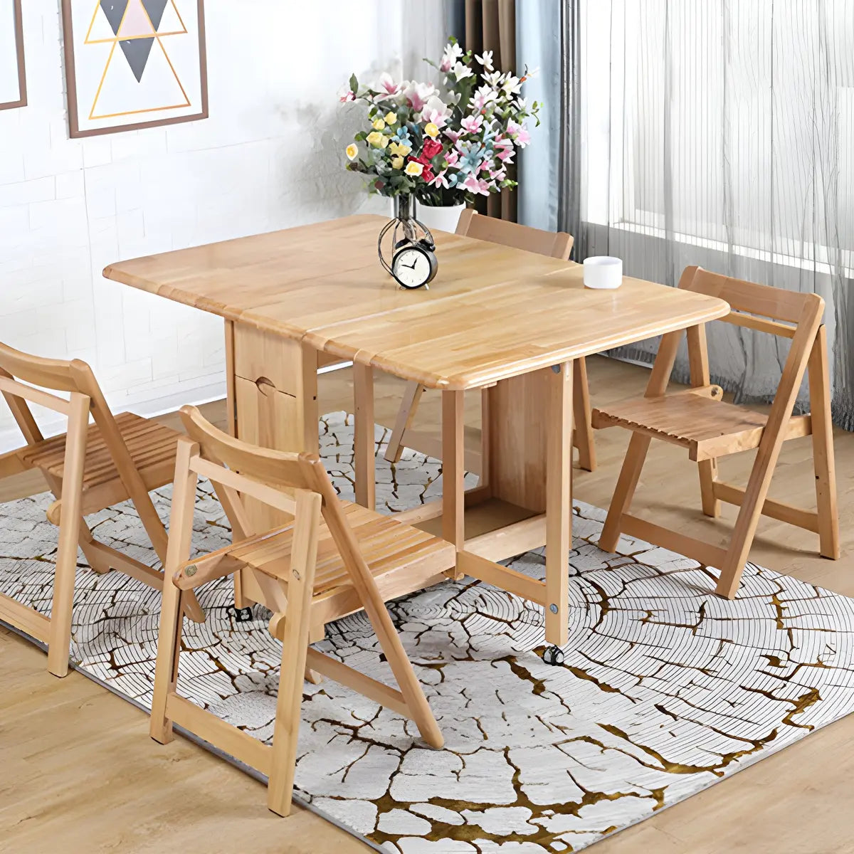 Scandinavian Rectangle Rubberwood Extendable Dining Table Image - 16