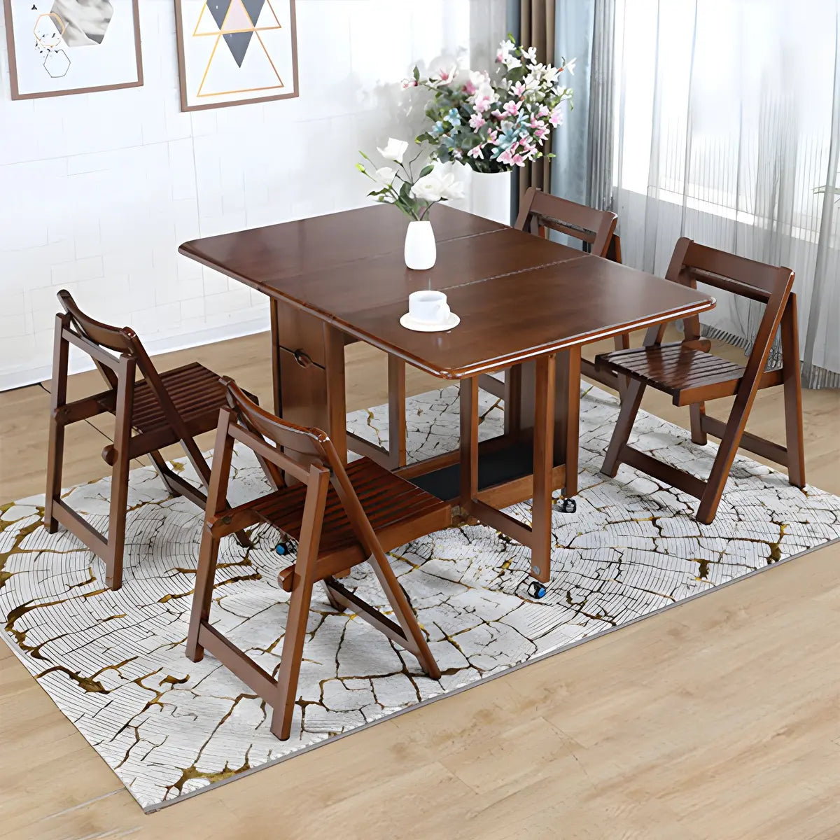 Scandinavian Rectangle Rubberwood Extendable Dining Table Image - 17