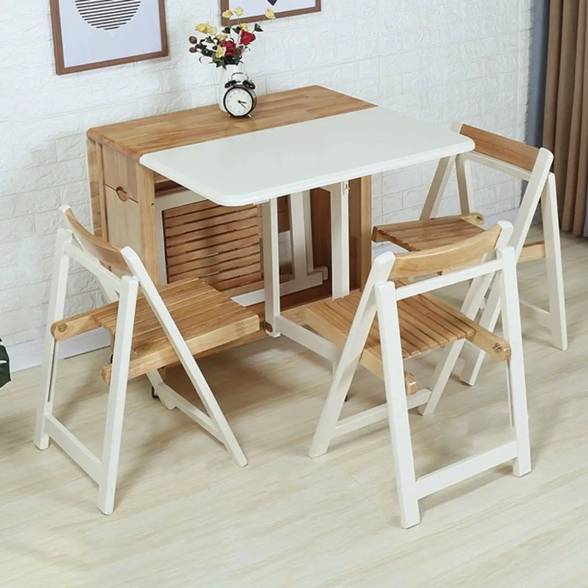 Scandinavian Rectangle Rubberwood Extendable Dining Table Image - 5