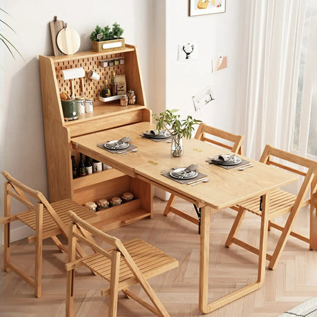 Scandinavian Rectangular Natural Wood Dining Table Storage Image - 1