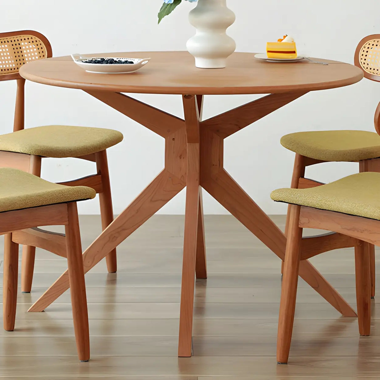 Scandinavian Round Natural Wood Drop Leaf Dining Table Image - 2