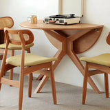 Scandinavian Round Natural Wood Drop Leaf Dining Table Image - 3