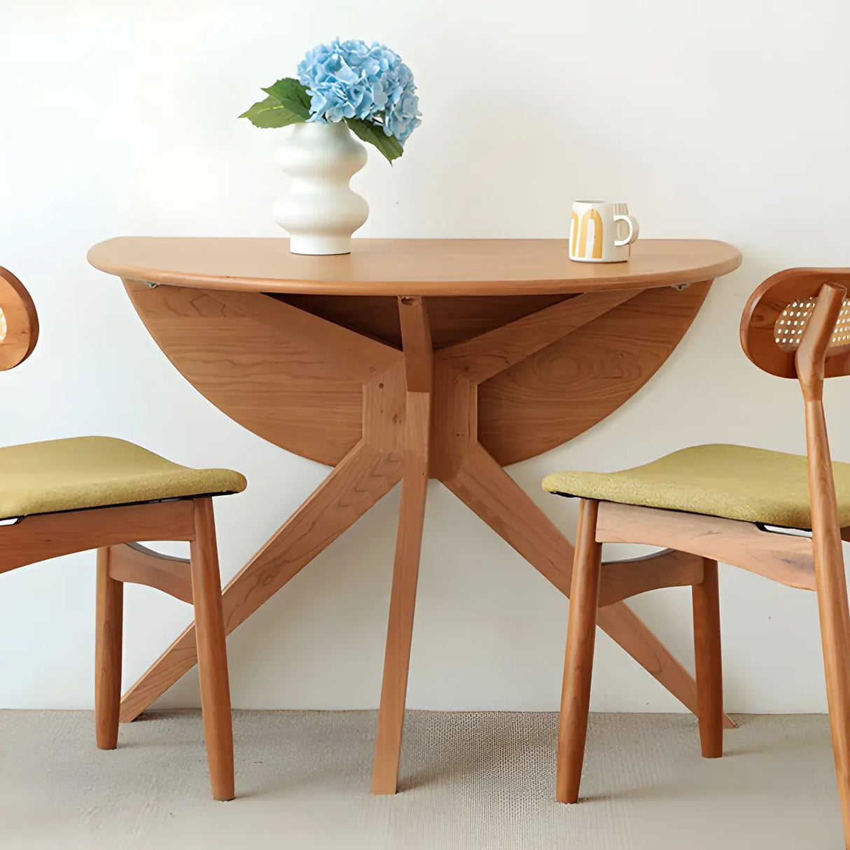 Scandinavian Round Natural Wood Drop Leaf Dining Table Image - 4