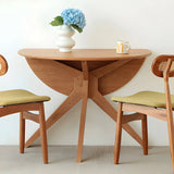 Scandinavian Round Natural Wood Drop Leaf Dining Table Image - 4