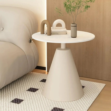 Scandinavian Round Sintered Stone Steel Base End Table Image - 1