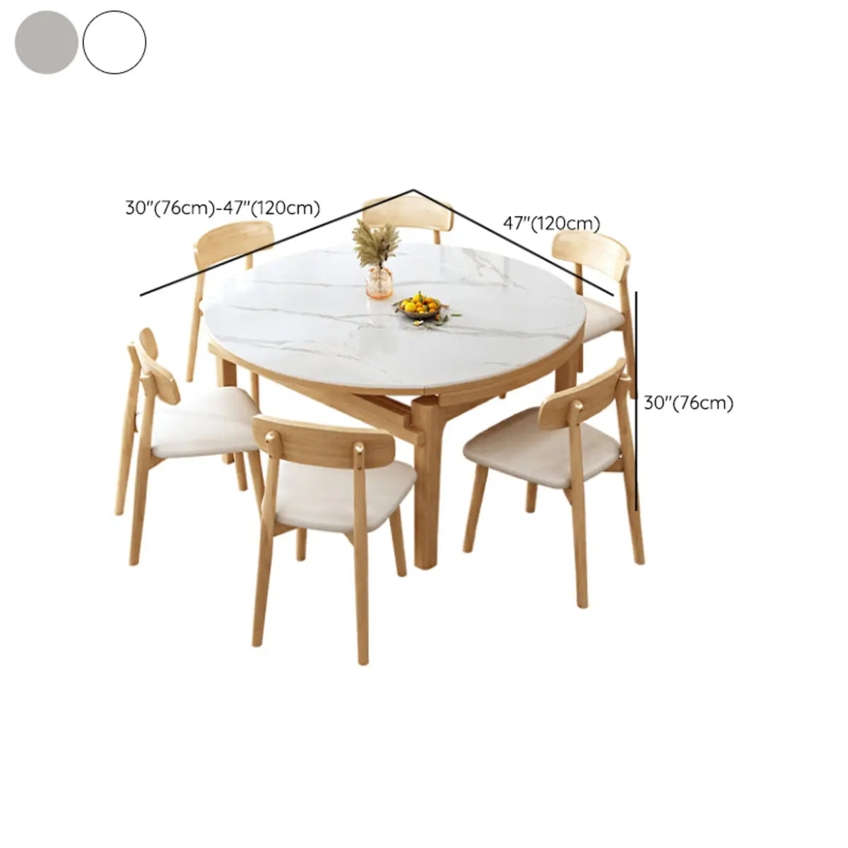 Scandinavian Round Stone Dining Table Self-Storing Leaf 