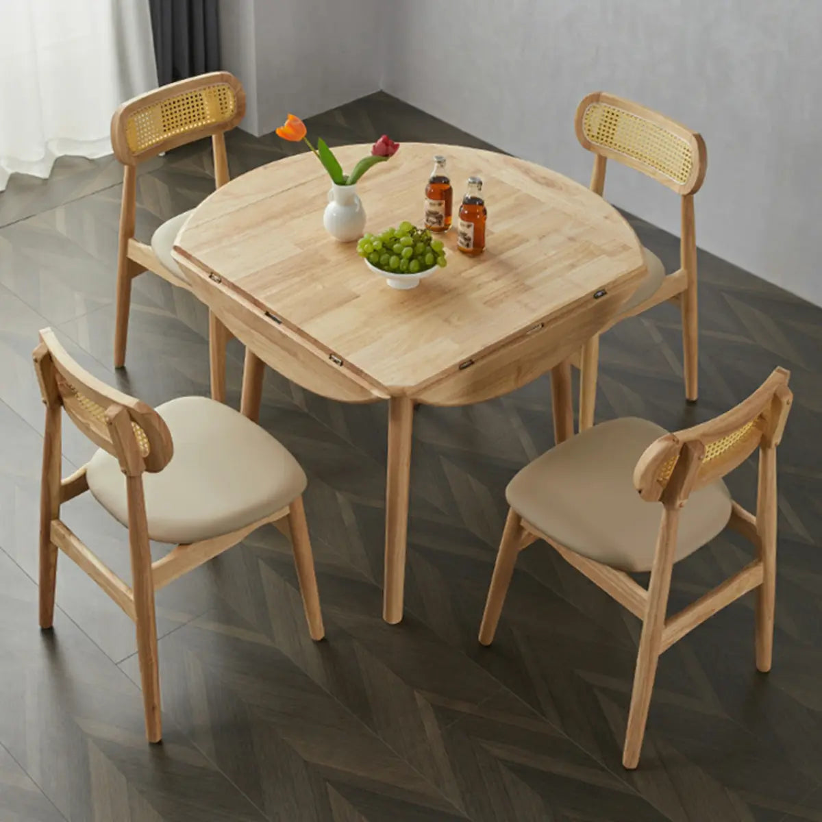 Scandinavian Rubber Wood Folding Dining Table Natural Image - 1