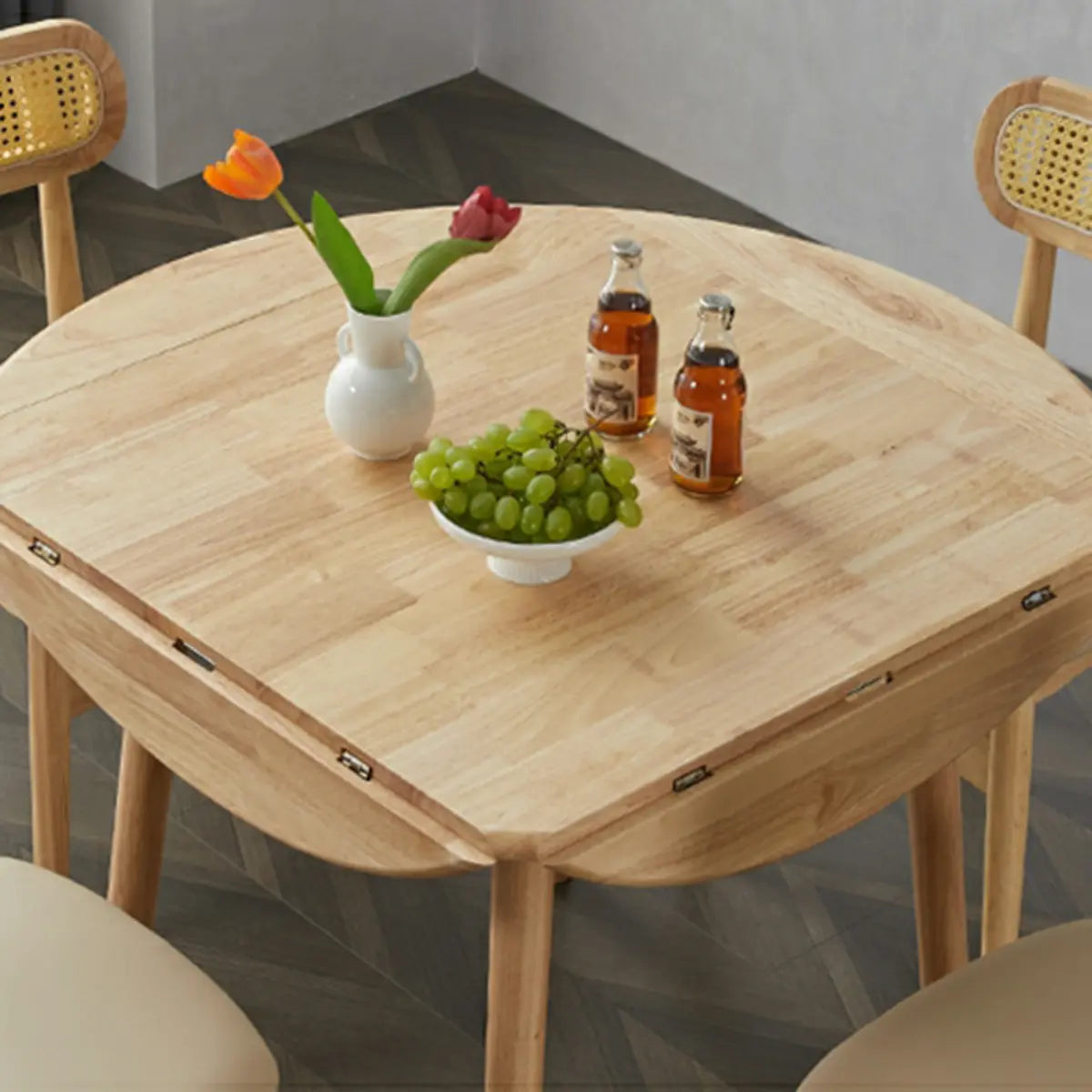 Scandinavian Rubber Wood Folding Dining Table Natural Image - 8