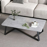 Scandinavian Stone Rectangle Cross Legs Coffee Table Image - 14