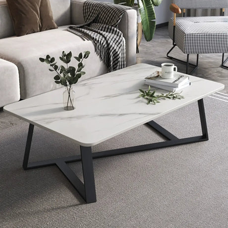 Scandinavian Stone Rectangle Cross Legs Coffee Table Image - 2