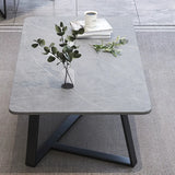 Scandinavian Stone Rectangle Cross Legs Coffee Table Image - 8