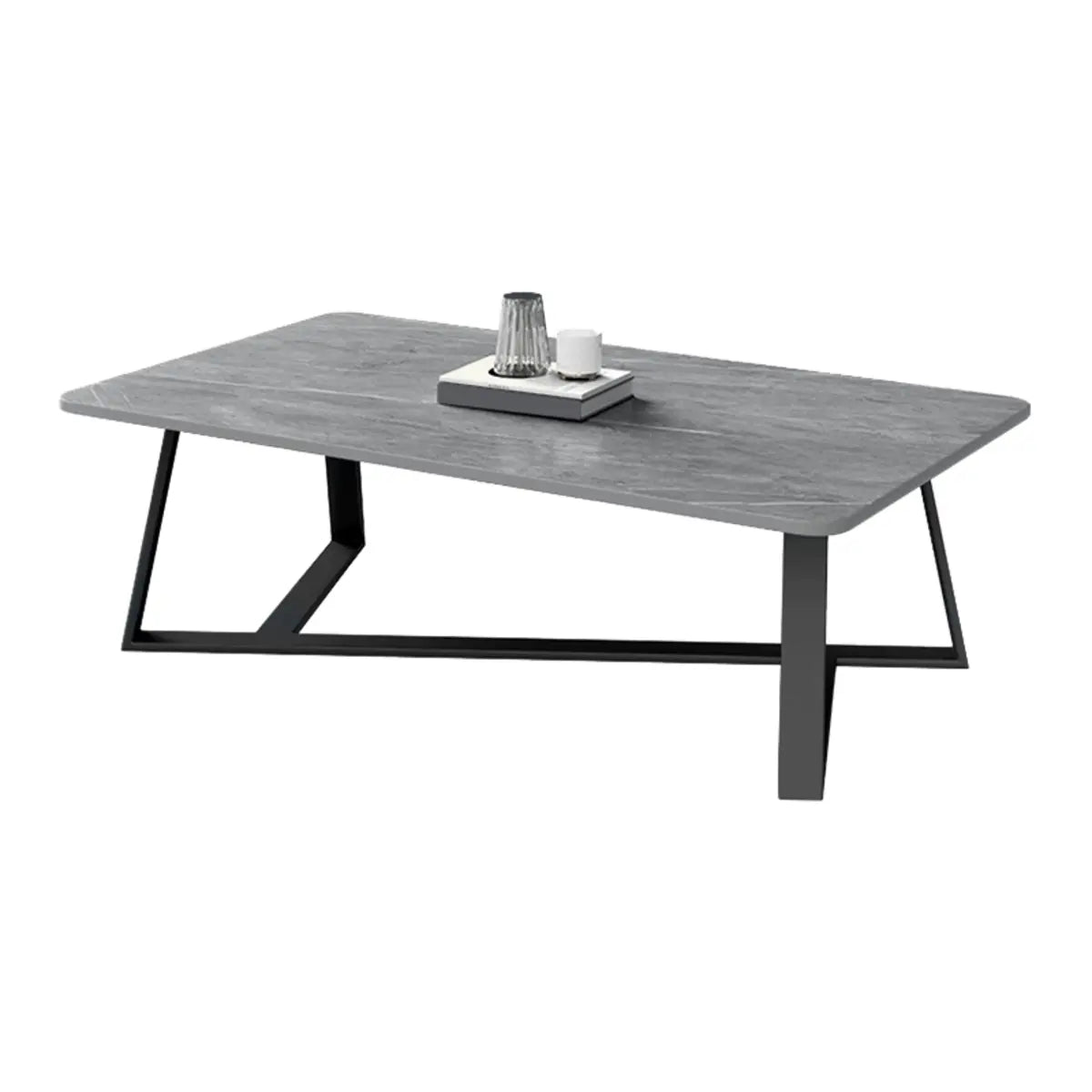 Scandinavian Stone Rectangle Cross Legs Coffee Table Image - 9