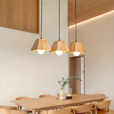 Scandinavian Triple Light Wooden Pendant Light Dining Room Image - 1