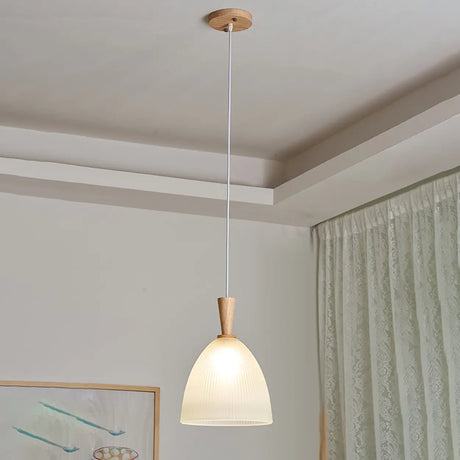 Scandinavian White Frosted Glass Bell Bedroom Pendant Light Image - 2