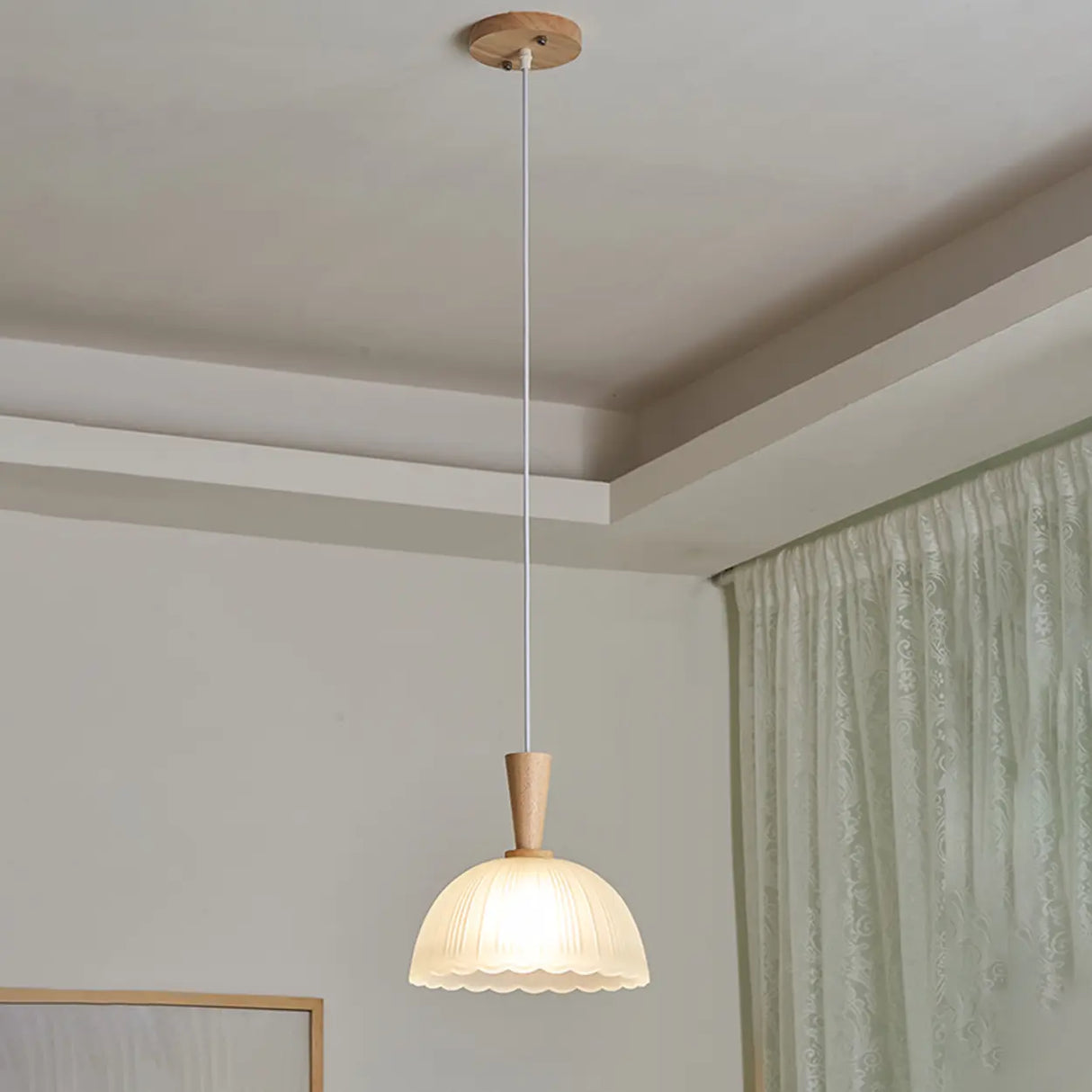 Scandinavian White Frosted Glass Bell Bedroom Pendant Light Image - 3