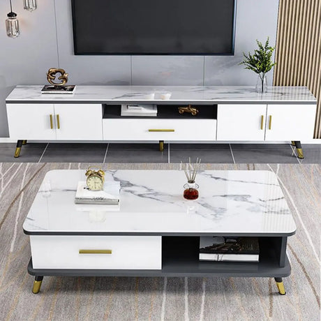 Scandinavian White Glass Cabinet Drawers TV Stand Image - 1