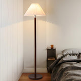 Scandinavian White Pleated Shade Wooden Floor Lamp Image - 12