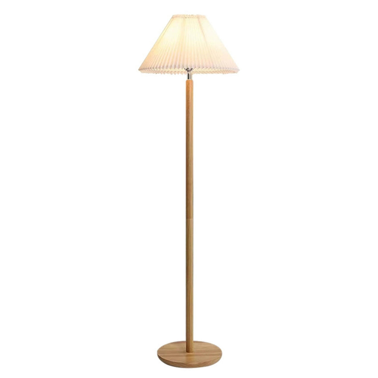 Scandinavian White Pleated Shade Wooden Floor Lamp Image - 5