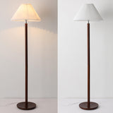 Scandinavian White Pleated Shade Wooden Floor Lamp Image - 7