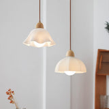 Scandinavian White Scalloped Dome Pendant Light Image - 1