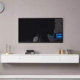 Scandinavian White Wood Drawers Rectangular TV Stand Image - 4