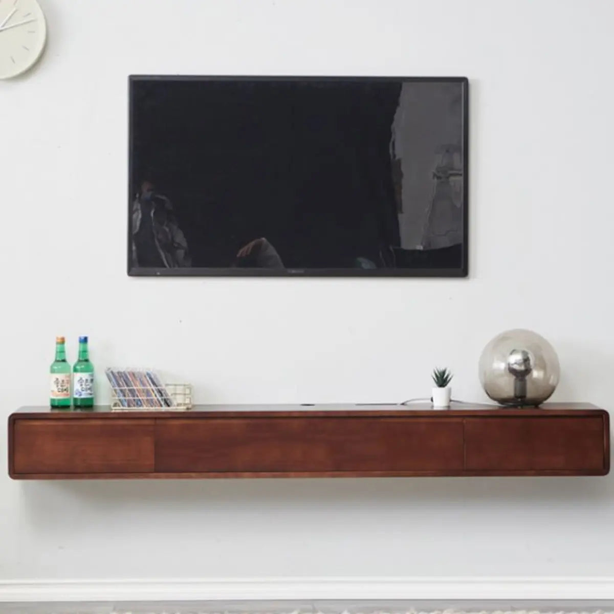 Scandinavian White Wood Drawers Rectangular TV Stand Image - 6