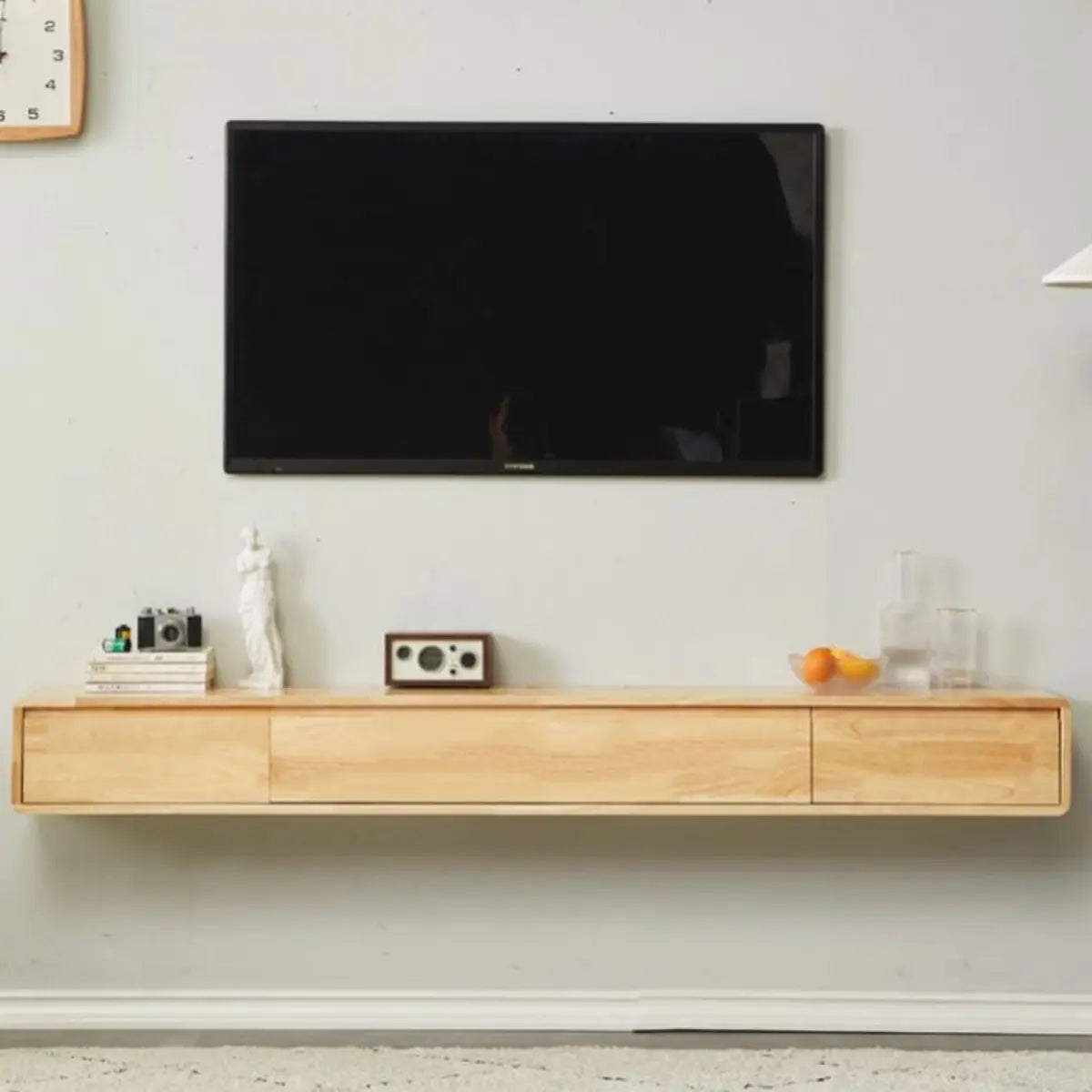 Scandinavian White Wood Drawers Rectangular TV Stand Image - 8