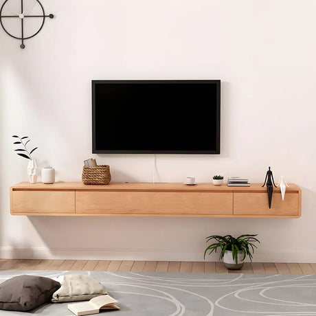 Scandinavian Wood Color Floating Mount Drawers TV Stand Image - 1