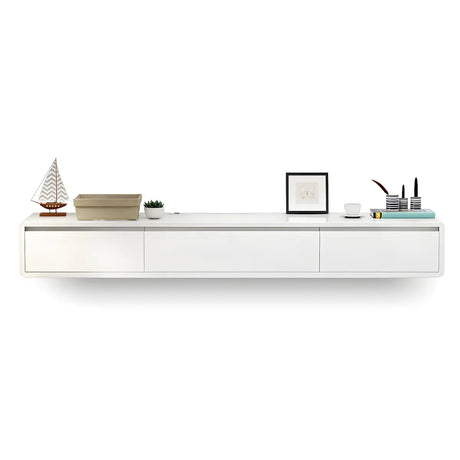 Scandinavian Wood Color Floating Mount Drawers TV Stand Image - 2