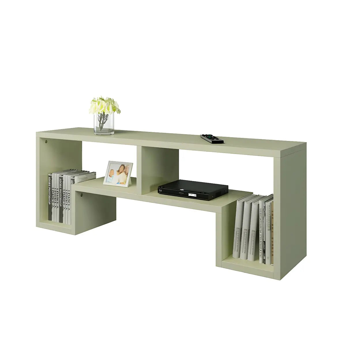 Scandinavian Wood Color Open Shelving TV Stand Image - 7