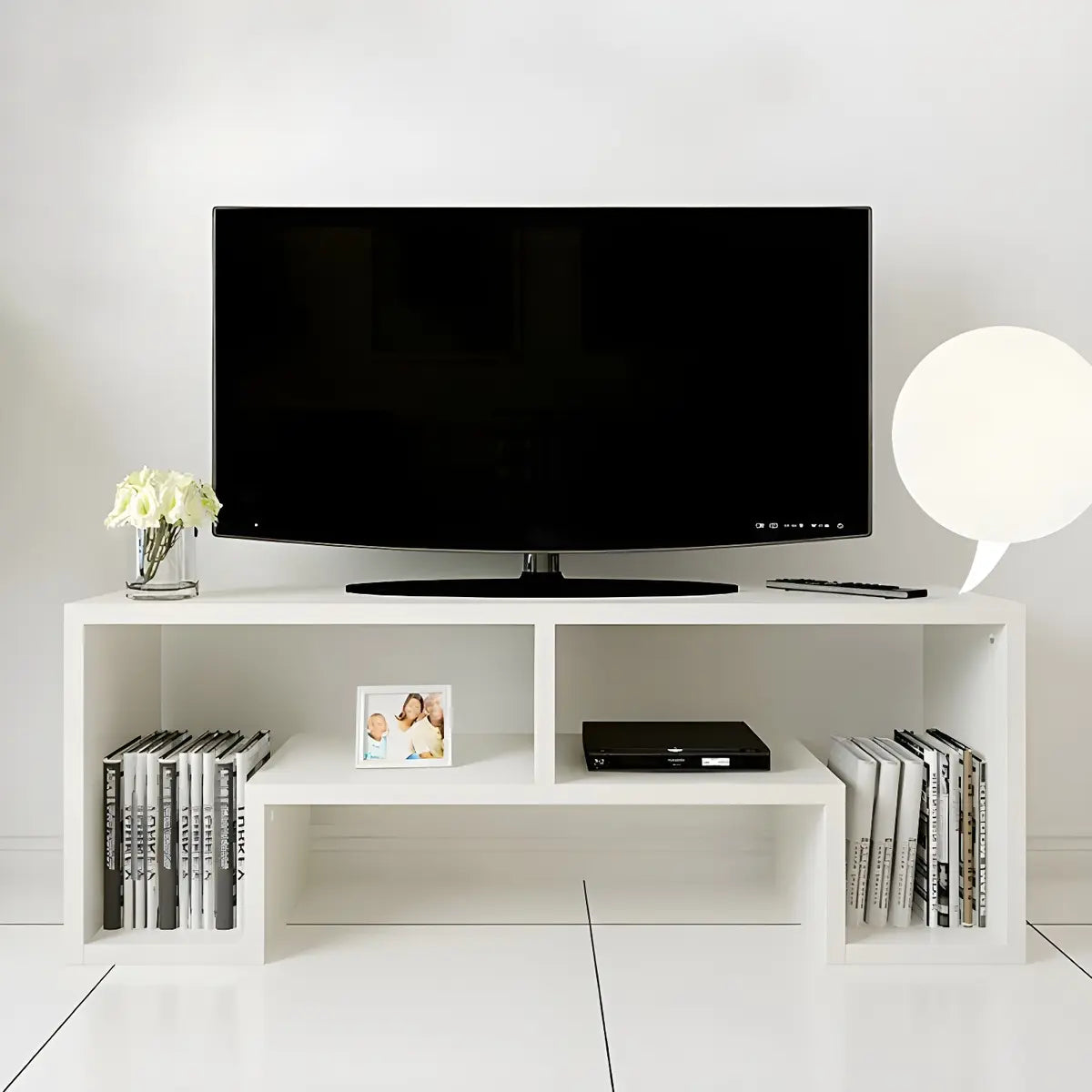 Scandinavian Wood Color Open Shelving TV Stand Image - 8