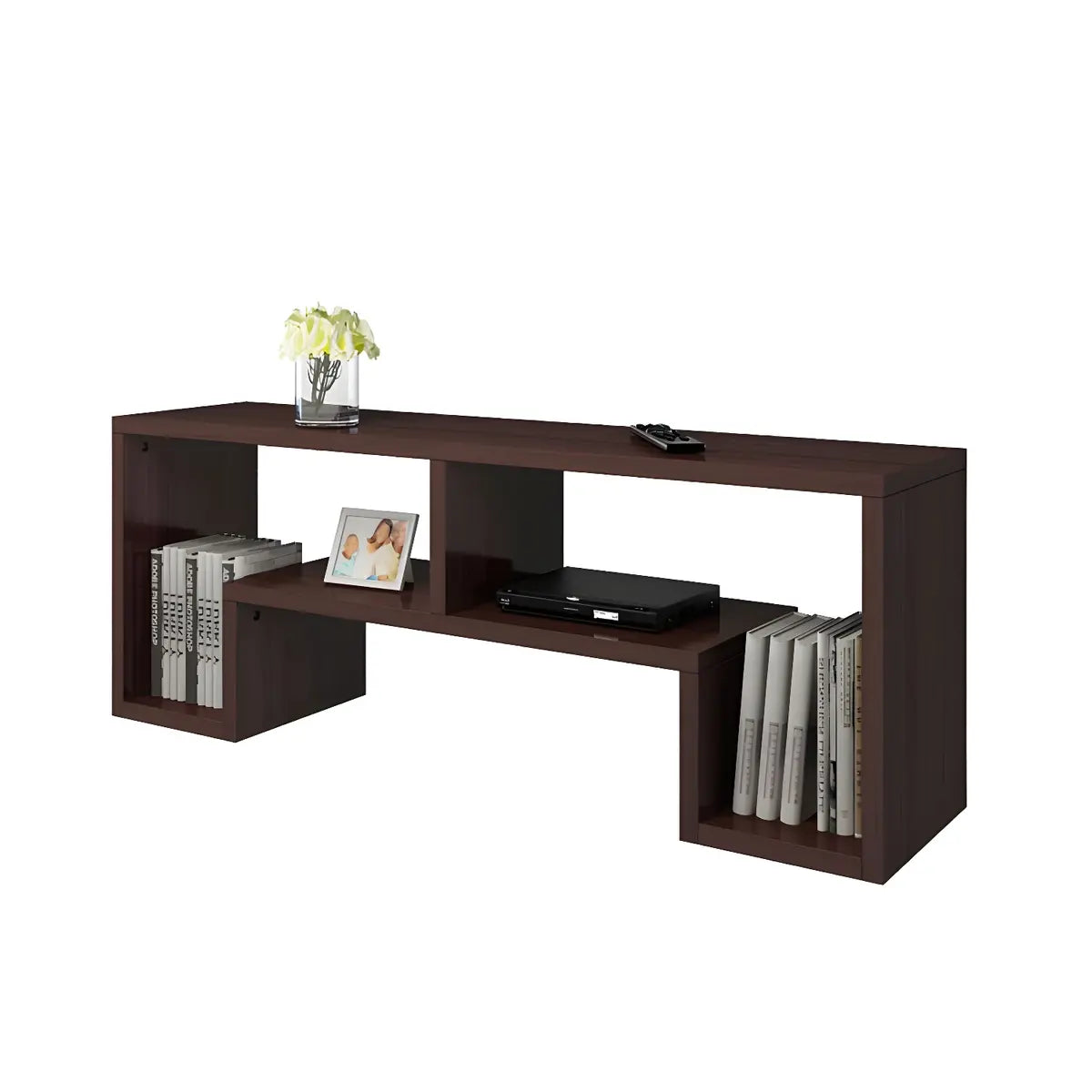 Scandinavian Wood Color Open Shelving TV Stand Image - 9