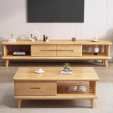 Scandinavian Wood Color Open Storage Drawers TV Stand Image - 1