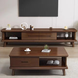 Scandinavian Wood Color Open Storage Drawers TV Stand Image - 6