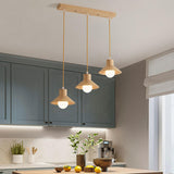 Scandinavian Wood Cone LED Kitchen Island Lights Image - 1