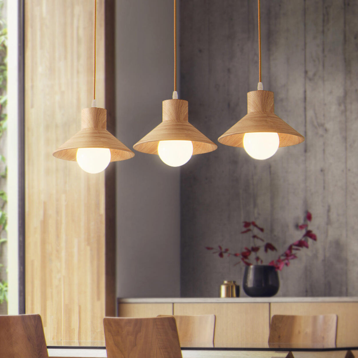 Scandinavian Wood Cone LED Kitchen Island Lights Image - 4