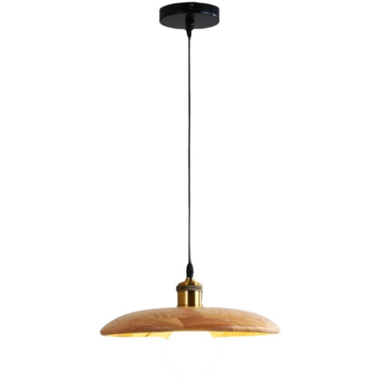 Scandinavian Wood Flat Disc Pendant Light Flexible Length Image - 2