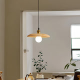 Scandinavian Wood Flat Disc Pendant Light Flexible Length Image - 4