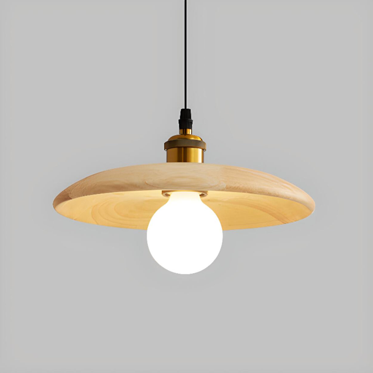 Scandinavian Wood Flat Disc Pendant Light Flexible Length Image - 6